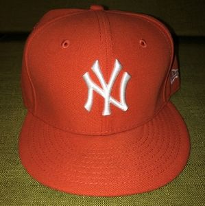 Orange Fitted New York Yankees Hat - 7 3/8